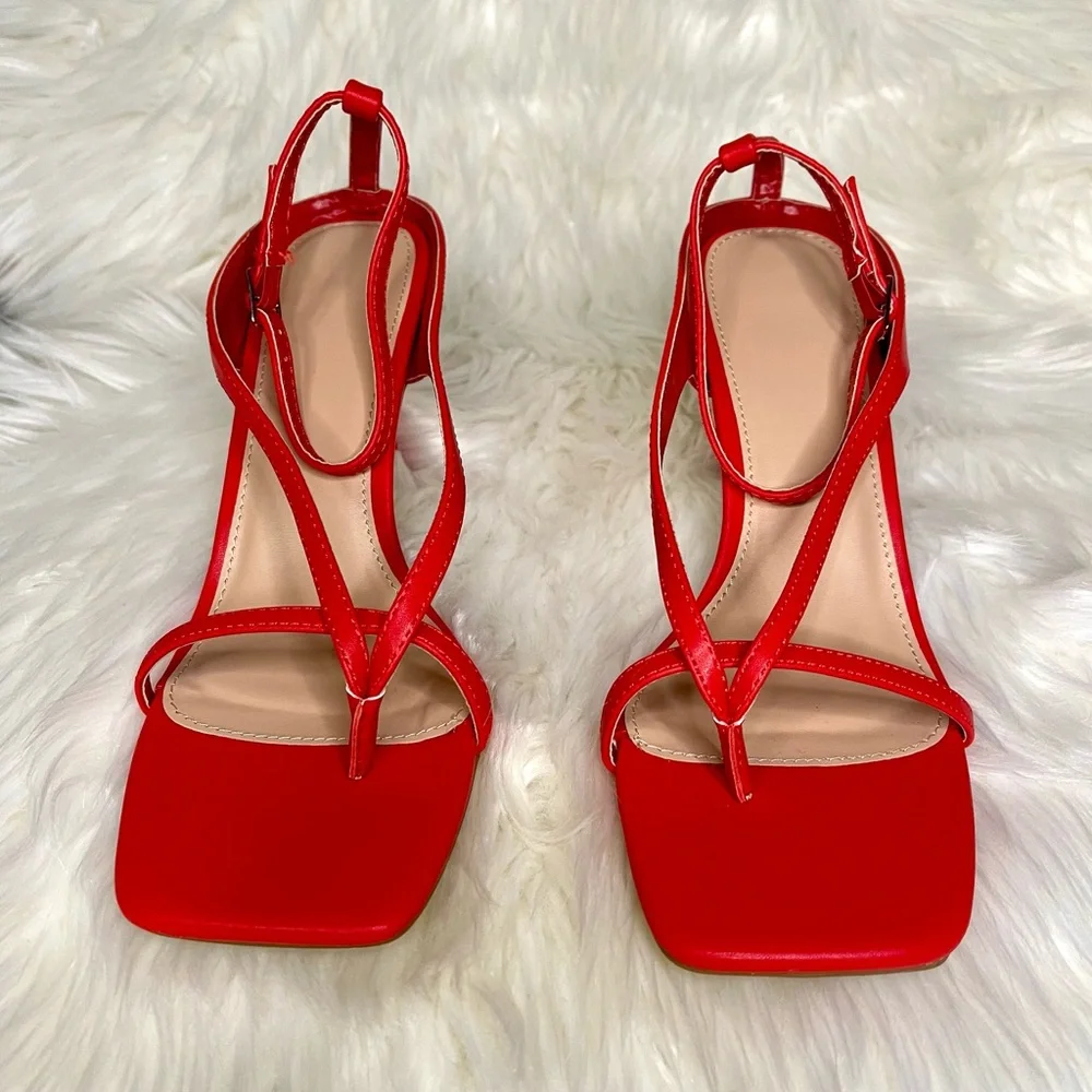 💗 VALENTINES 💗 Red Strappy Ankle Wrap Women’s Stiletto Heels Sz 8 - Picture 5 of 8